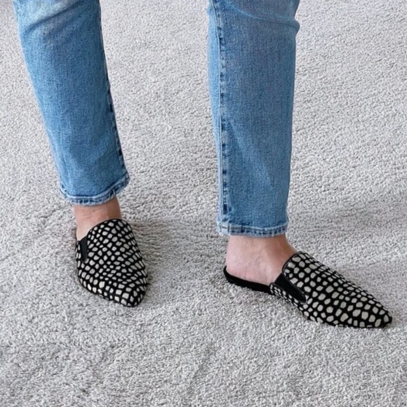 JENNY KAYNE shearling black tan giraffe mule Made in Italy size 35 Brand new - Picture 1 of 15